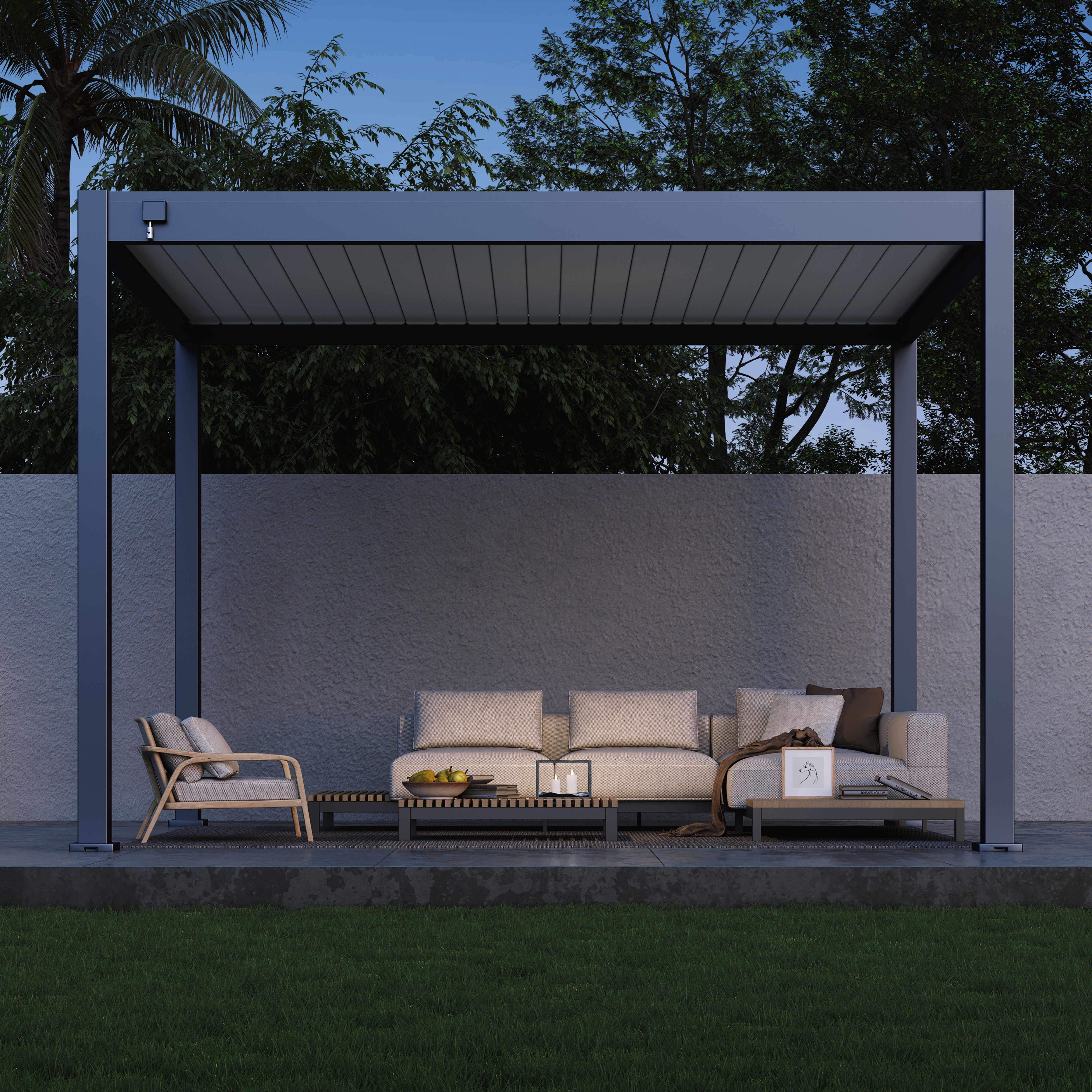 Lugano Louvered Pergola with Wind Screens