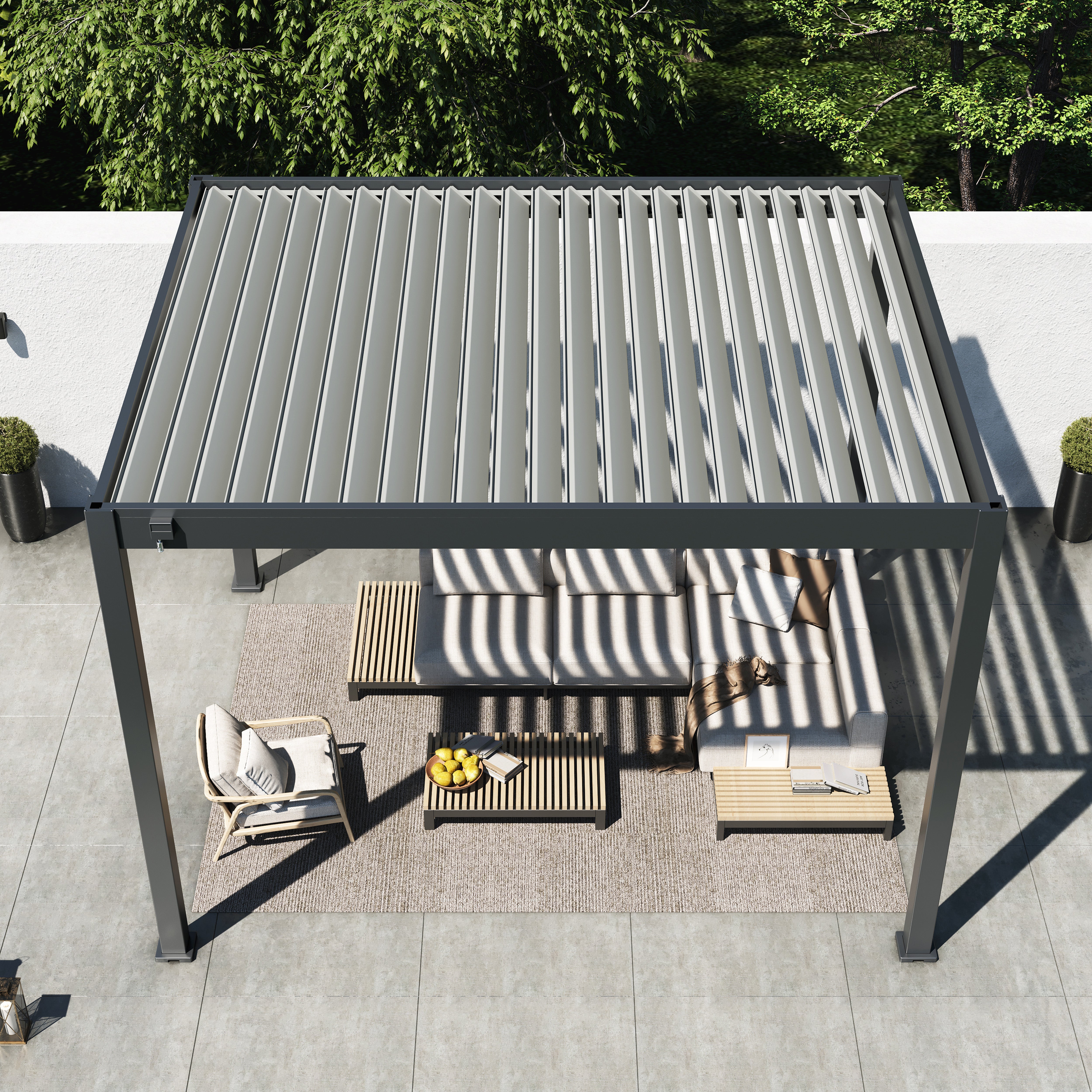 Lugano Louvered Pergola with Wind Screens