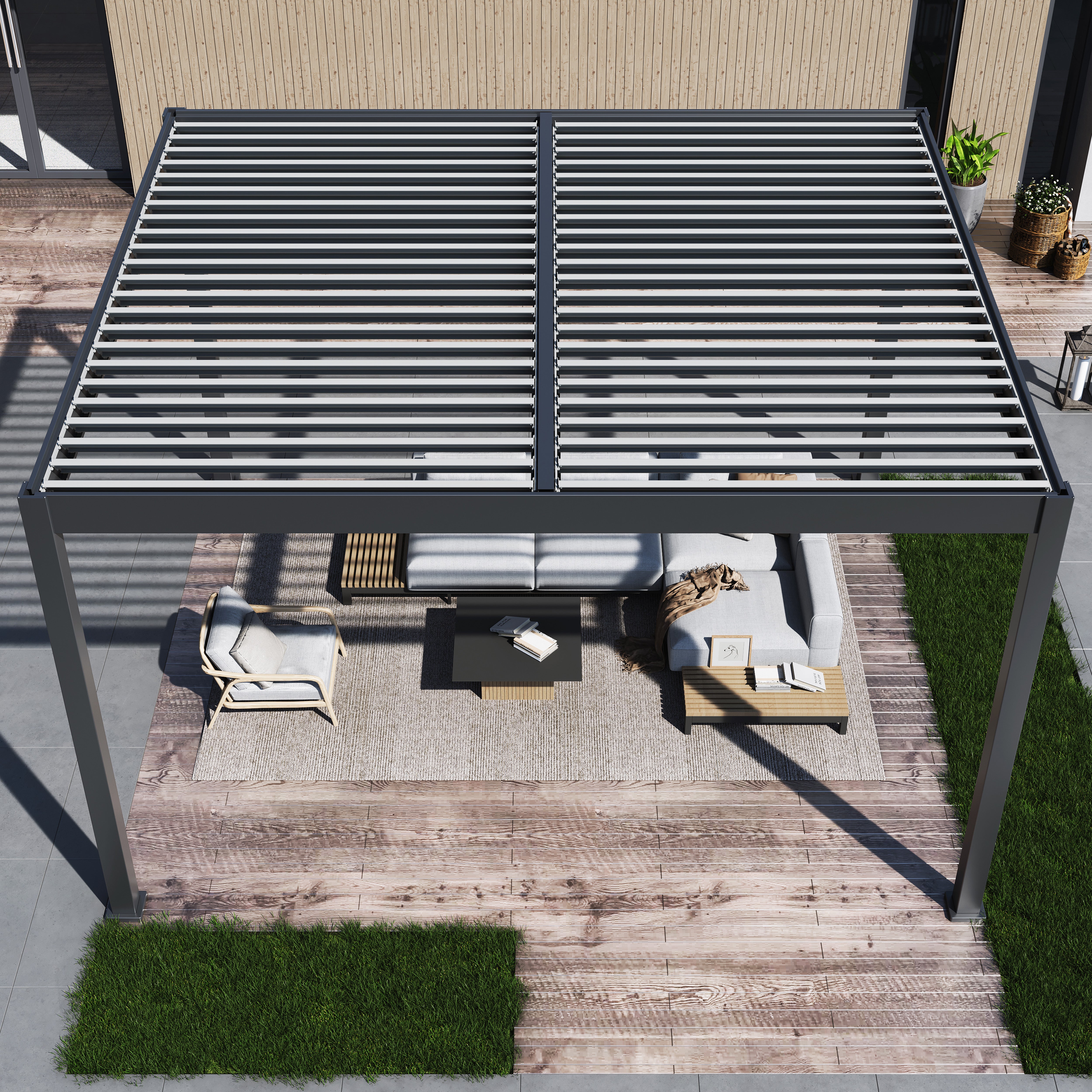 Lugano Louvered Pergola with Wind Screens