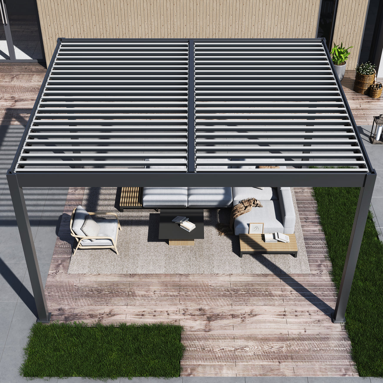 Lugano Louvered Pergola with Wind Screens