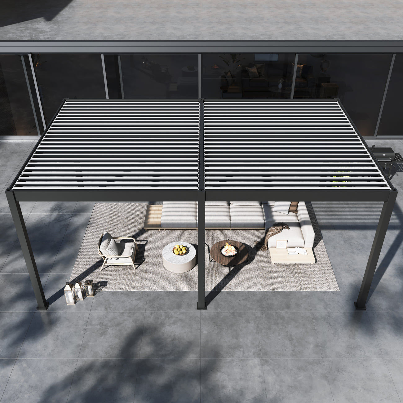 Lugano Louvered Pergola with Wind Screens