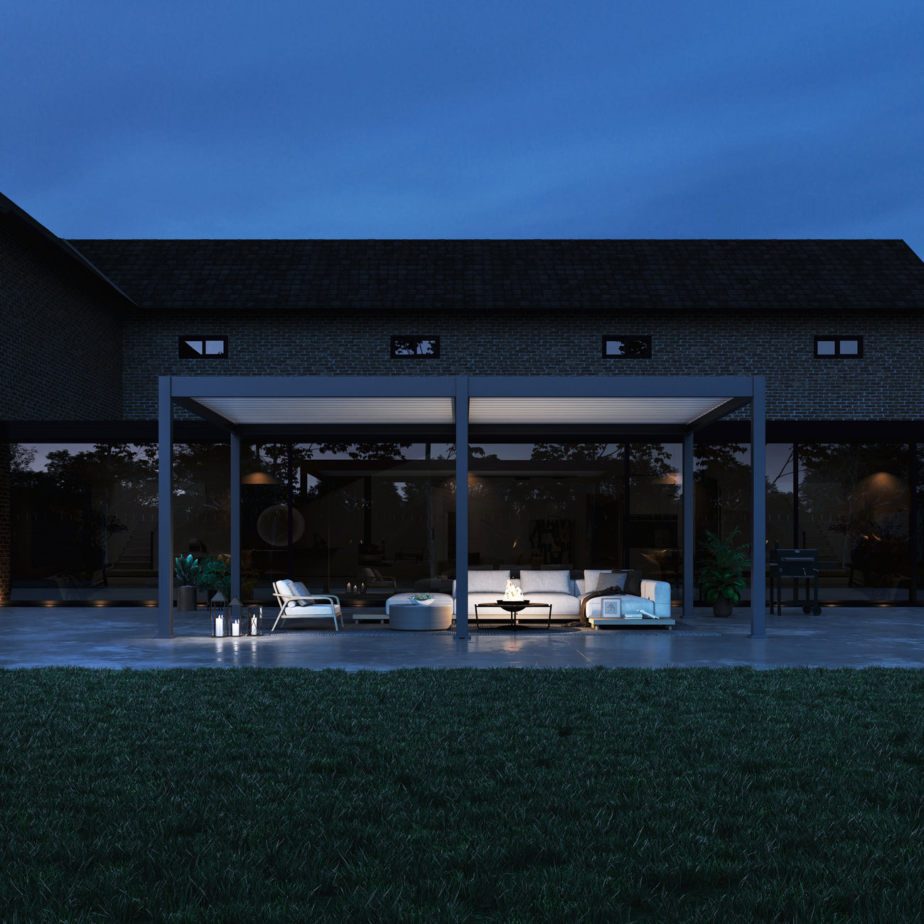 Lugano Louvered Pergola with Wind Screens